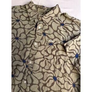 O'Neill Mens OG Eco Print Short Sleeve Button Up Shirt Olive Brown Large